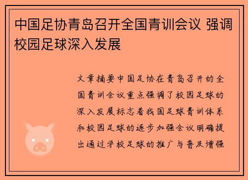 中国足协青岛召开全国青训会议 强调校园足球深入发展